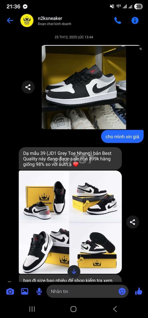 Giày Nike Jordan 1 Low Nam Nữ Size 40. Mua bán Giày dép tại Quận Thanh Xuân Hà Nội được đăng bởi Thành Công hình 1