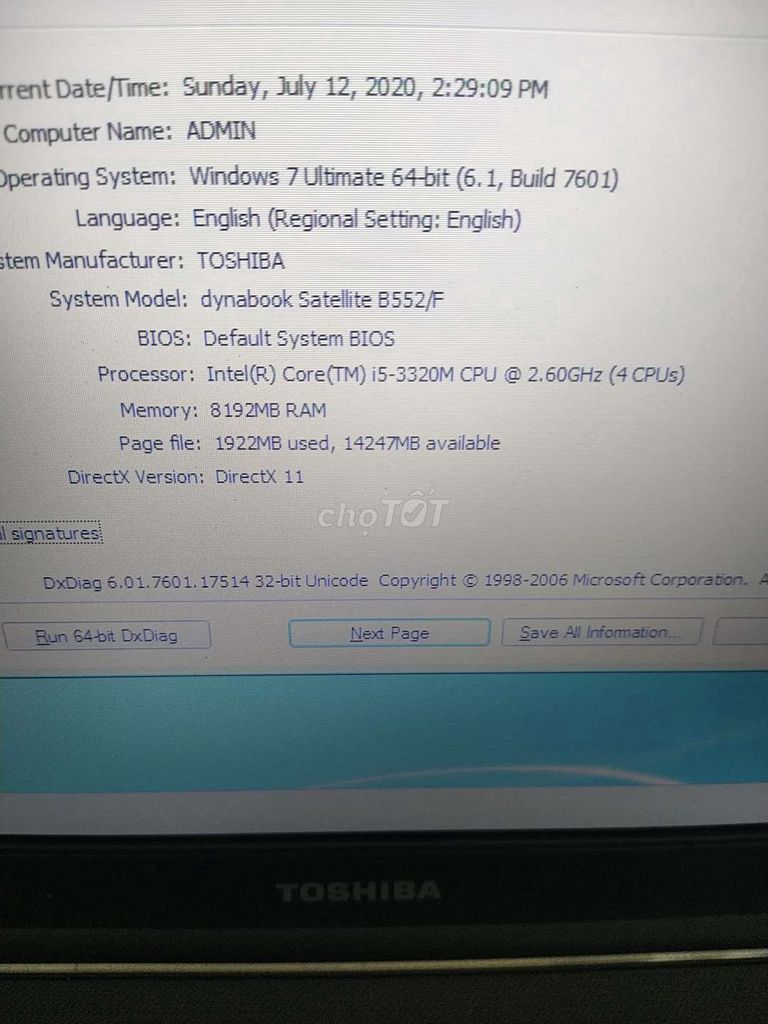 0868675996 - Toshiba i5 3320 , ram 4gb , ổ 250gb