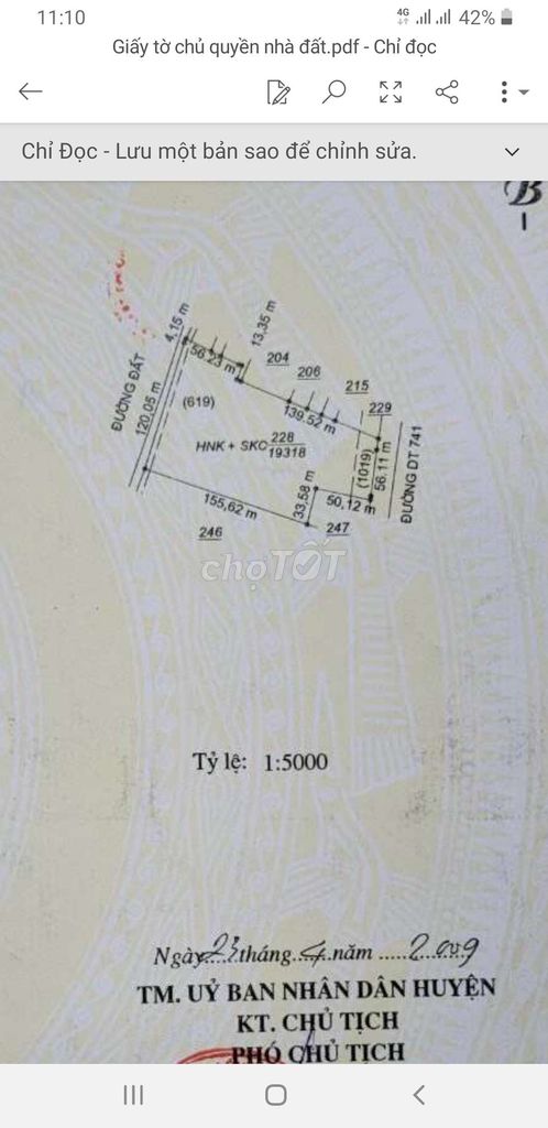 Bán 19300m đất MT ĐT741 TP Bến Cát, Bình Dương Giá 6tr/m2. SHR.