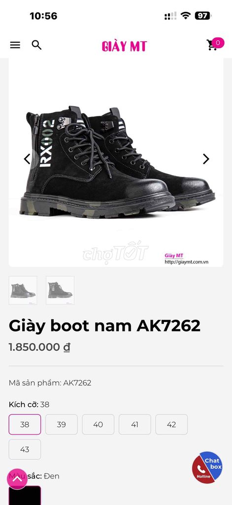 Giày boot nam AK7262 Đen size 41. Mua bán Giày dép tại Huyện Châu Thành An Giang được đăng bởi Tsang hình 1