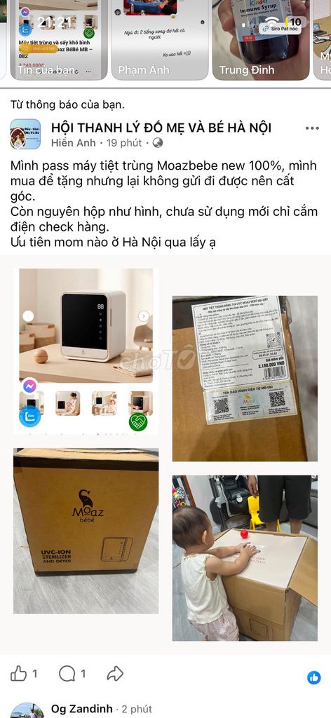 Máy tiệt trùng bình sữa Moazbebe MB-082 22L mới. Mua bán Mẹ và bé tại Quận Thanh Xuân Hà Nội được đăng bởi Hiền Anh NT hình 1