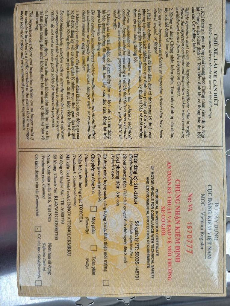 Toyota innova 2016 2.0V - 100000 km. Mua bán Ô tô tại Thị xã Bến Cát Bình Dương được đăng bởi Lâm Văn Kỳ hình 16