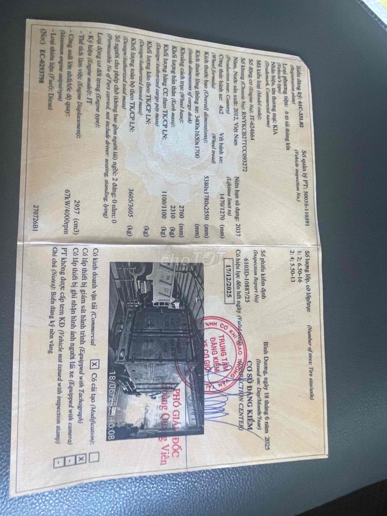 Xe gia đình cần bán Kia 2012 máy lạnh 1tấn2. Mua bán Xe tải, xe ben tại Thị xã Tân Uyên Bình Dương được đăng bởi Nguyễn Hồng Hải hình 3