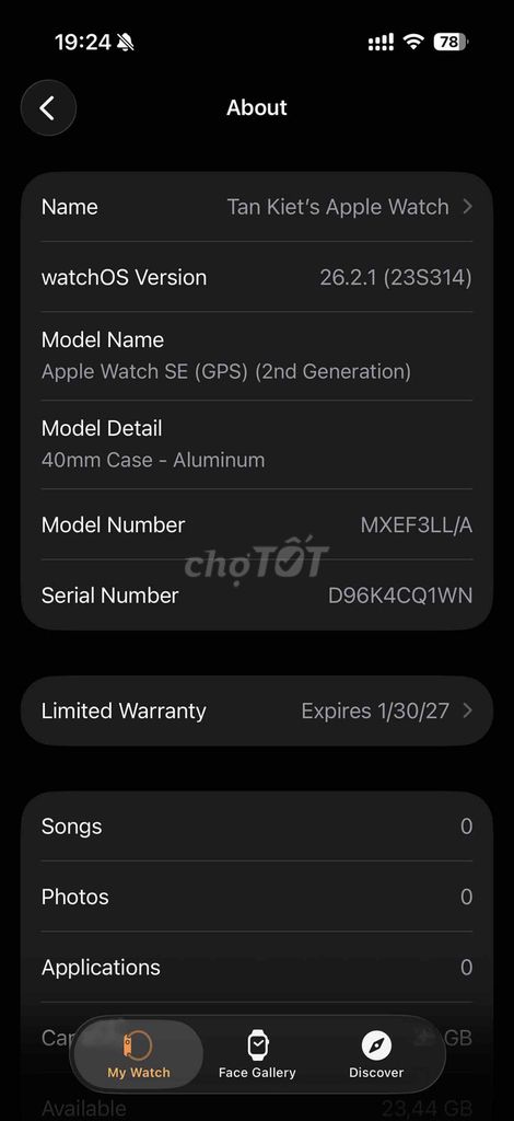 Apple Watch SE 2 40mm. Mua bán Thiết bị đeo thông minh tại Huyện Gia Lâm Hà Nội được đăng bởi Kiet Vo hình 1