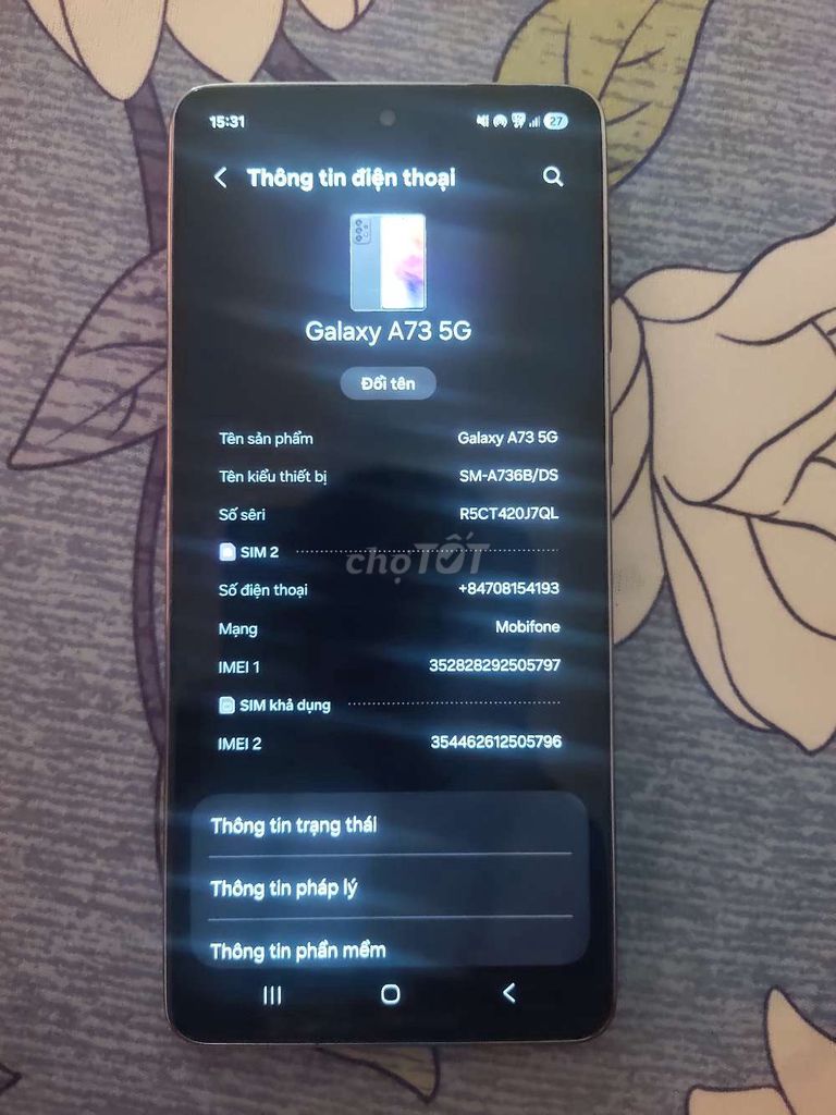 Samsung Galaxy A73 5G 8/128 gl. Mua bán Điện thoại tại Huyện Bình Chánh Tp Hồ Chí Minh được đăng bởi awm hình 1