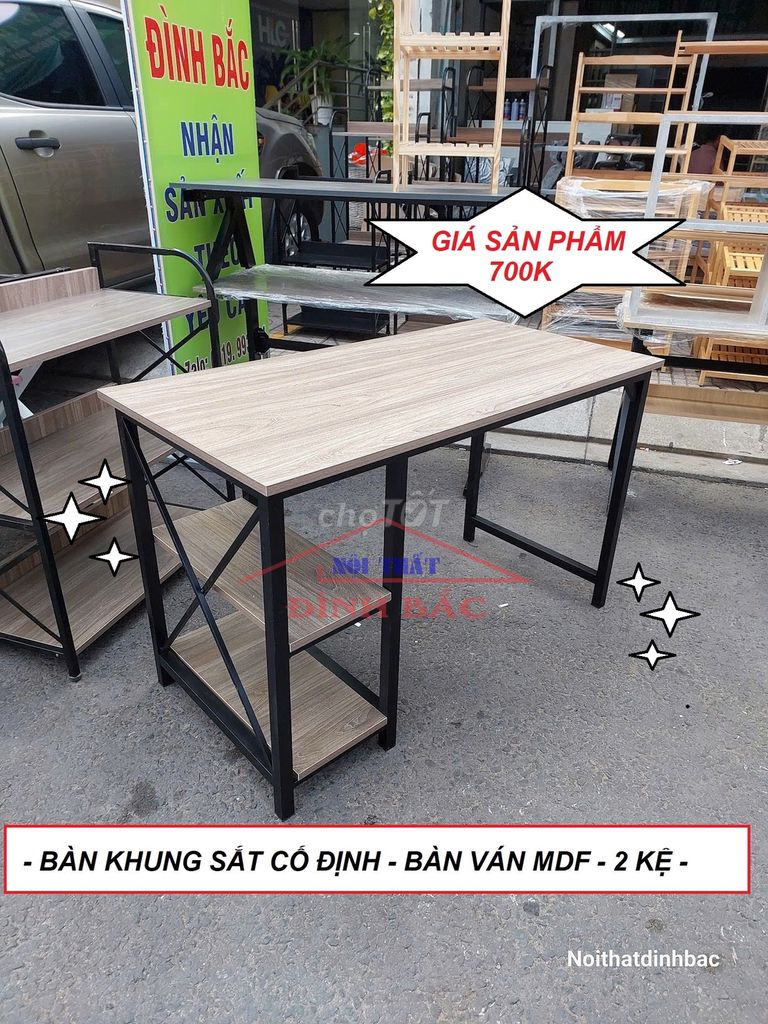 BÀN HỌC & BÀN LÀM VIỆC - BÀN CHÂN SẮT 2 KỆ CỐ ĐỊNH