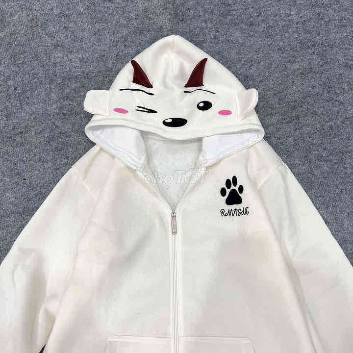 ÁO KHOÁC HOODIE NỮ IN CHÂN MÈO CÓ NÓN 2 SỪNG