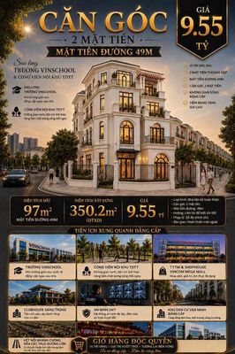 9 tỷ 5 sở hữu căn góc 2 mặt tiền đường 49m diện tích sử dụng 350.2m2