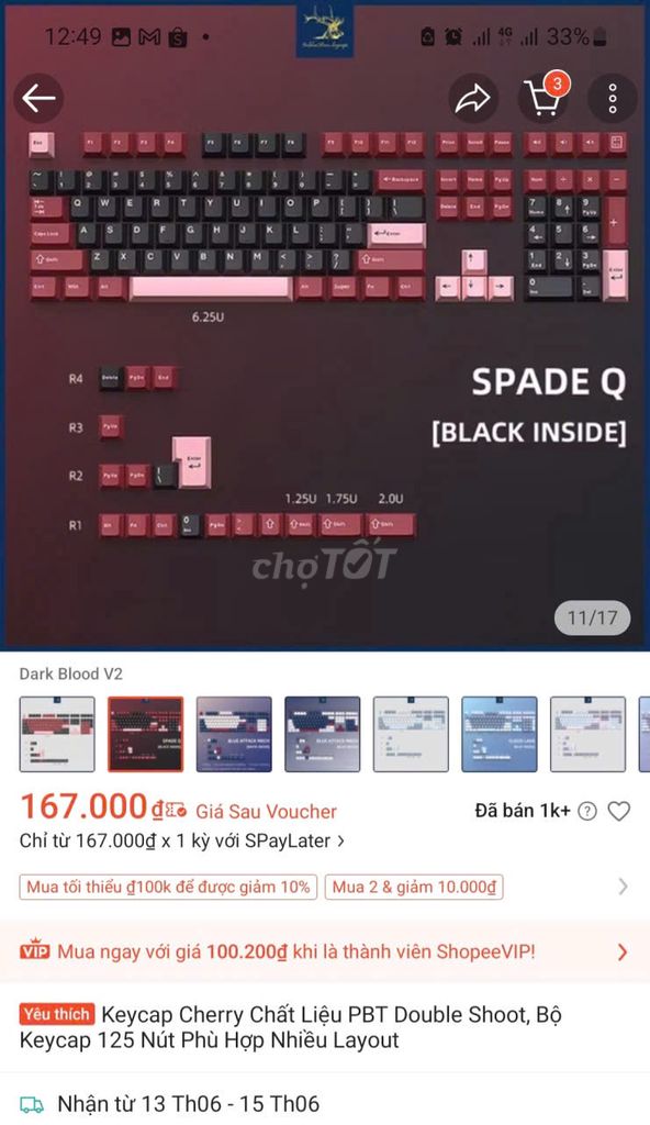 Keycap Cherry PBT Double Shot Mới. Mua bán Phụ kiện (Màn hình, Chuột...) tại Quận Thanh Xuân Hà Nội được đăng bởi B21DCCN332 - Lê Đình Hảo hình 1
