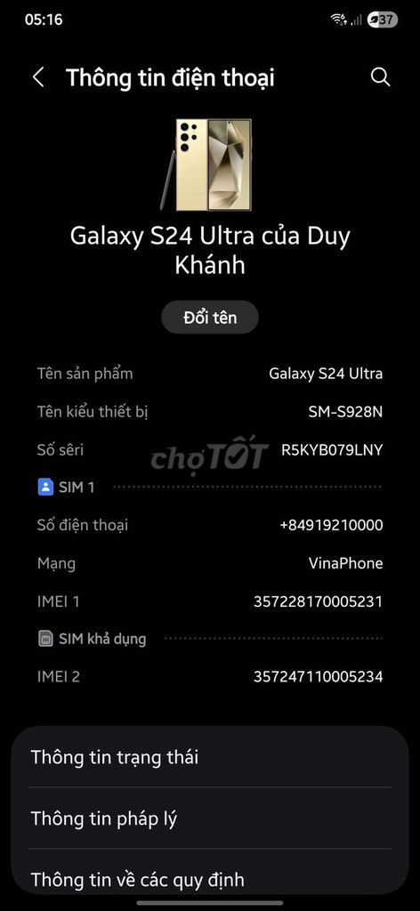 Samsung Galaxy S24 Ultra 512GB Vàng. Mua bán Điện thoại tại Quận Bắc Từ Liêm Hà Nội được đăng bởi Nguyễn Duy Khánh hình 1