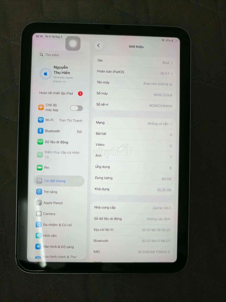 Apple iPad mini 6 8.3 5g inch 64GB. Mua bán Máy tính bảng tại Thành phố Thủ Đức Tp Hồ Chí Minh được đăng bởi Anh Tuấn hình 1
