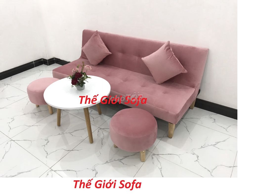 Bộ ghế sofa bed màu hồng nhung giá rẻ HCM sài gòn