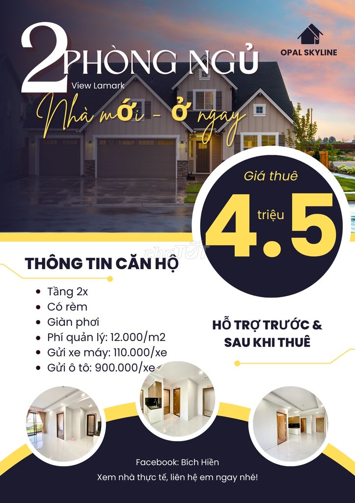 Chính chủ cho thuê 2 phòng ngủ View Lamark 4tr5, ở ngay