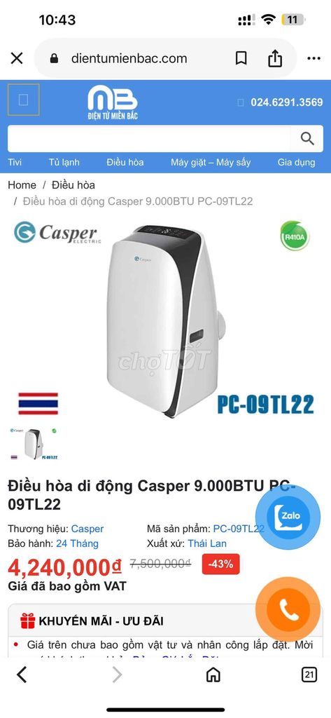 Điều hòa di động Casper PC-09TL22. Mua bán Máy lạnh, điều hoà tại Quận Đống Đa Hà Nội được đăng bởi Trang hình 1