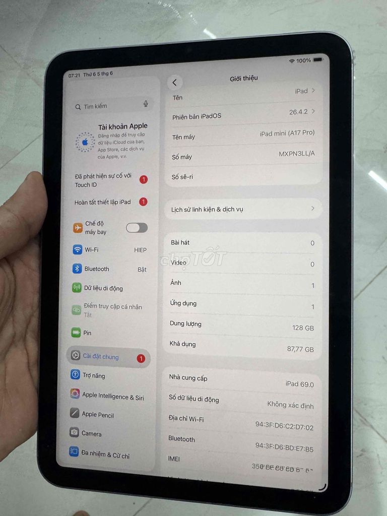 Apple iPad mini 7 128GB 5G Xám. Mua bán Máy tính bảng tại Quận Tân Phú Tp Hồ Chí Minh được đăng bởi TRHIEP hình 1