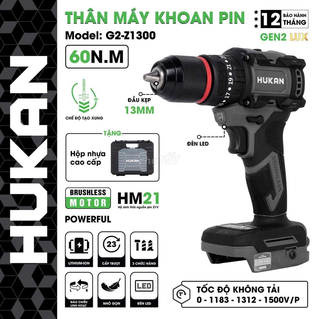 Thân máy khoan pin HukanZ1300 đầu 13li 3 chức năng