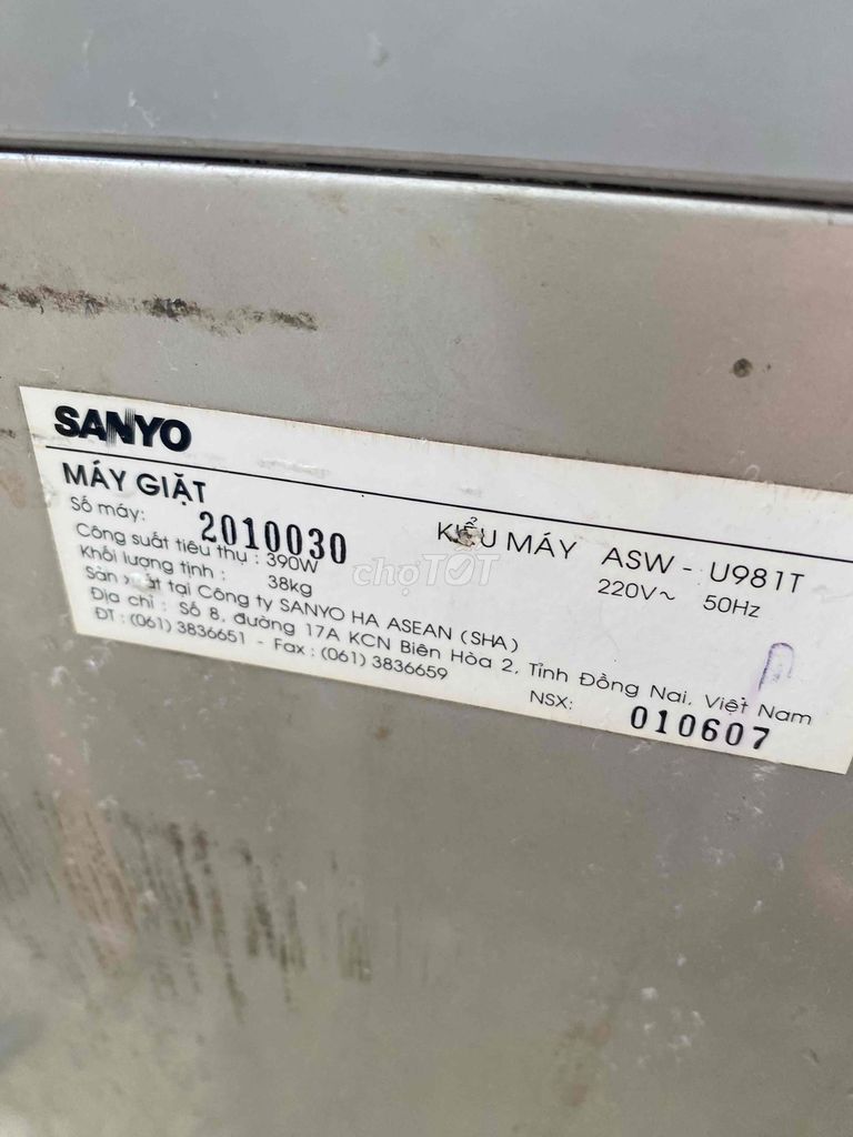 Máy giặt Sanyo ASW-U981T 7.5kg Giặt sấy. Mua bán Máy giặt tại Quận Tân Bình Tp Hồ Chí Minh được đăng bởi Lê Đức Bình hình 1