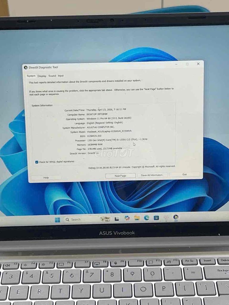 ASUS VIVOBOOK X1504VA i5-1335U 15.6 inch. Mua bán Laptop tại Quận Gò Vấp Tp Hồ Chí Minh được đăng bởi Quang Minh Mobile  hình 1