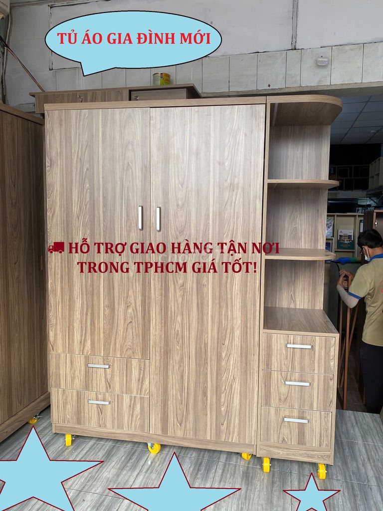 TỦ QUẦN ÁO GIA ĐÌNH 160X200X60CM MÀU GỖ VÁN MDF. Mua bán Tủ, kệ gia đình tại Quận Gò Vấp Tp Hồ Chí Minh được đăng bởi  NỘI THẤT GIÁ XƯỞNG TPHCM hình 1