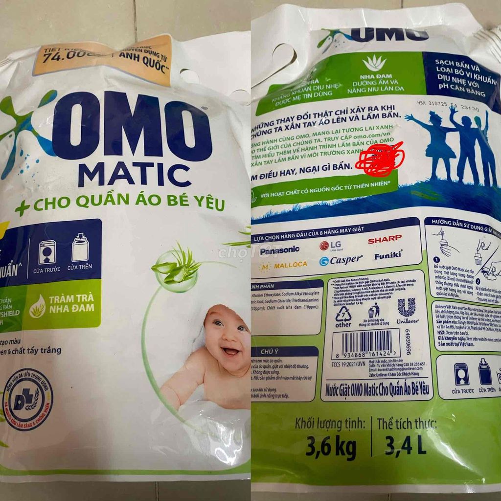 Nước giặt Omo Matic Tràm trà, Nha đam 3.6kg. Mua bán Thiết bị vệ sinh, nhà tắm tại Quận 11 Tp Hồ Chí Minh được đăng bởi Lùi 1 bước để tiến xa hơn hình 1