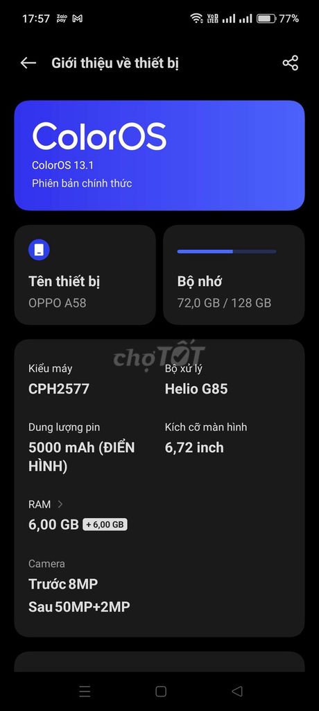 Oppo A58 128GB Đen. Mua bán Điện thoại tại Huyện Thuận Thành Bắc Ninh được đăng bởi Đức Trọng Nguyễn hình 1