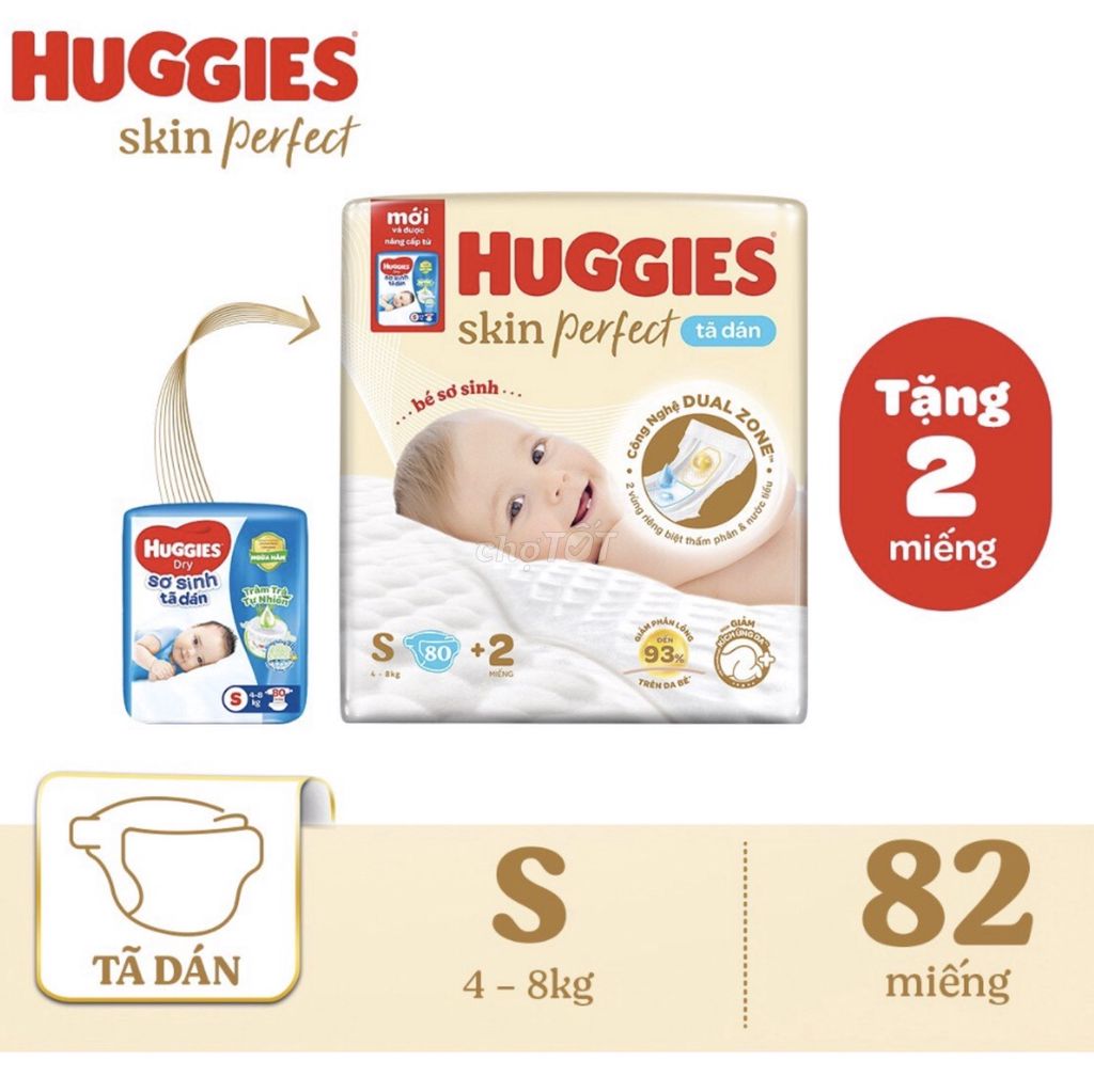 Tã dán sơ sinh Huggies size S 80 + 2 miếng