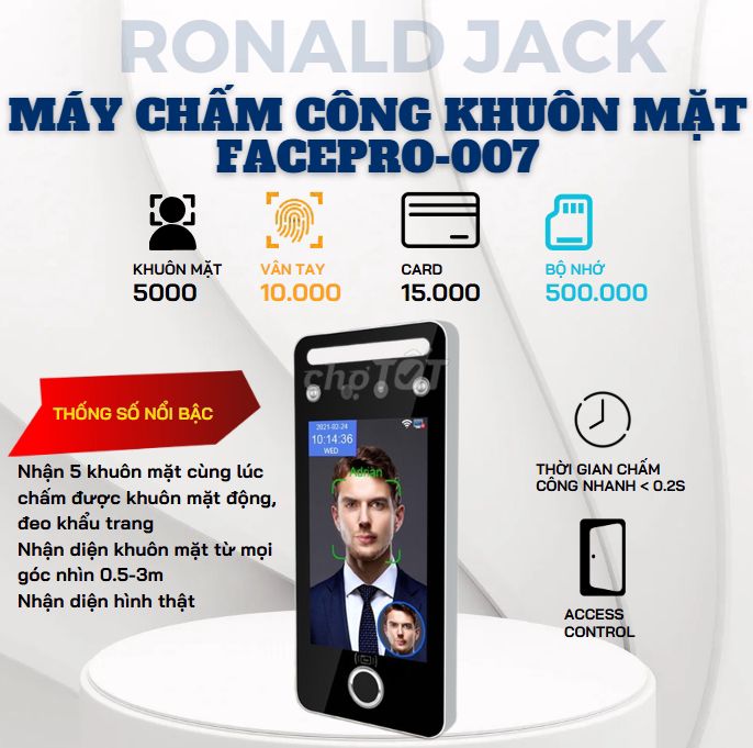 Máy chấm công khuôn mặt Ronald Jack FacePro-007