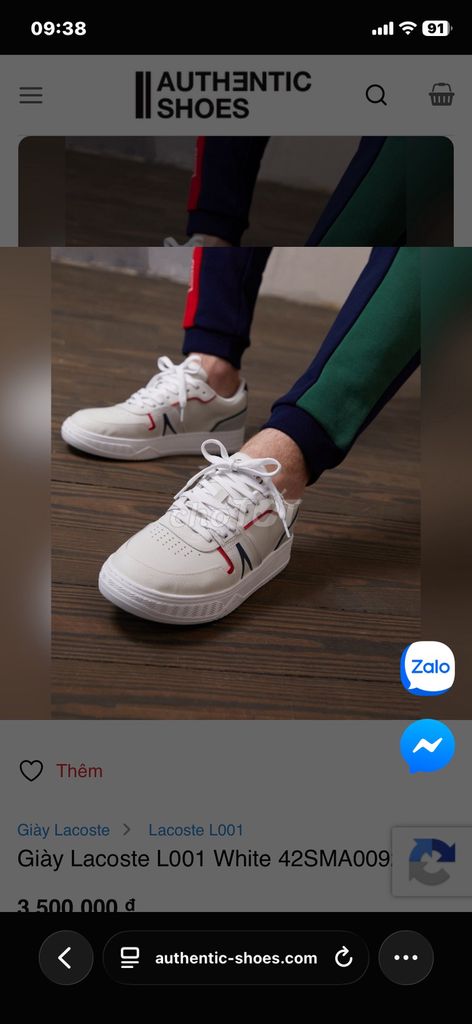 Giày thể thao Lacoste L001 Nam Da Trắng 42-43. Mua bán Giày dép tại Quận Cầu Giấy Hà Nội được đăng bởi Đồ Sinh Viên Pass Nhanh hình 1