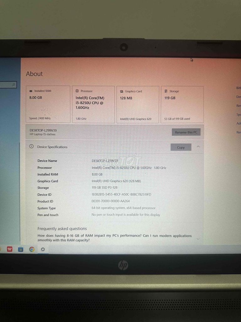 HP Laptop i5-8250U 15.6 inch 8GB/128GB SSD. Mua bán Laptop tại Quận Hà Đông Hà Nội được đăng bởi Chu Linh hình 1