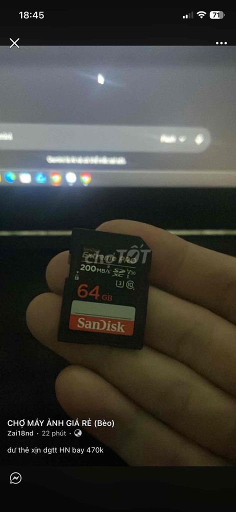 Thẻ nhớ SanDisk Extreme PRO 64GB. Mua bán Phụ kiện (Màn hình, Chuột...) tại Quận Nam Từ Liêm Hà Nội được đăng bởi Vũ Minh Đức hình 1