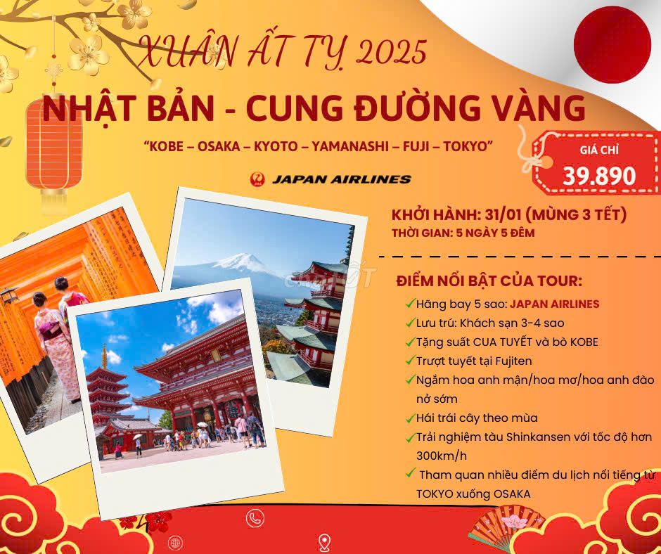 TOUR NHÂT BẢN 31/1 (Mùng 3 Tết) Ất Tỵ 2025