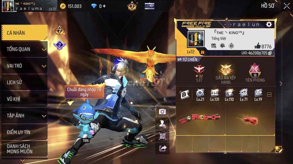 Tài khoản game Free Fire Level 72 Đầu ấn. Mua bán Sở thích khác tại Thị xã Tân Uyên Bình Dương được đăng bởi 2 Nhựt hình 1