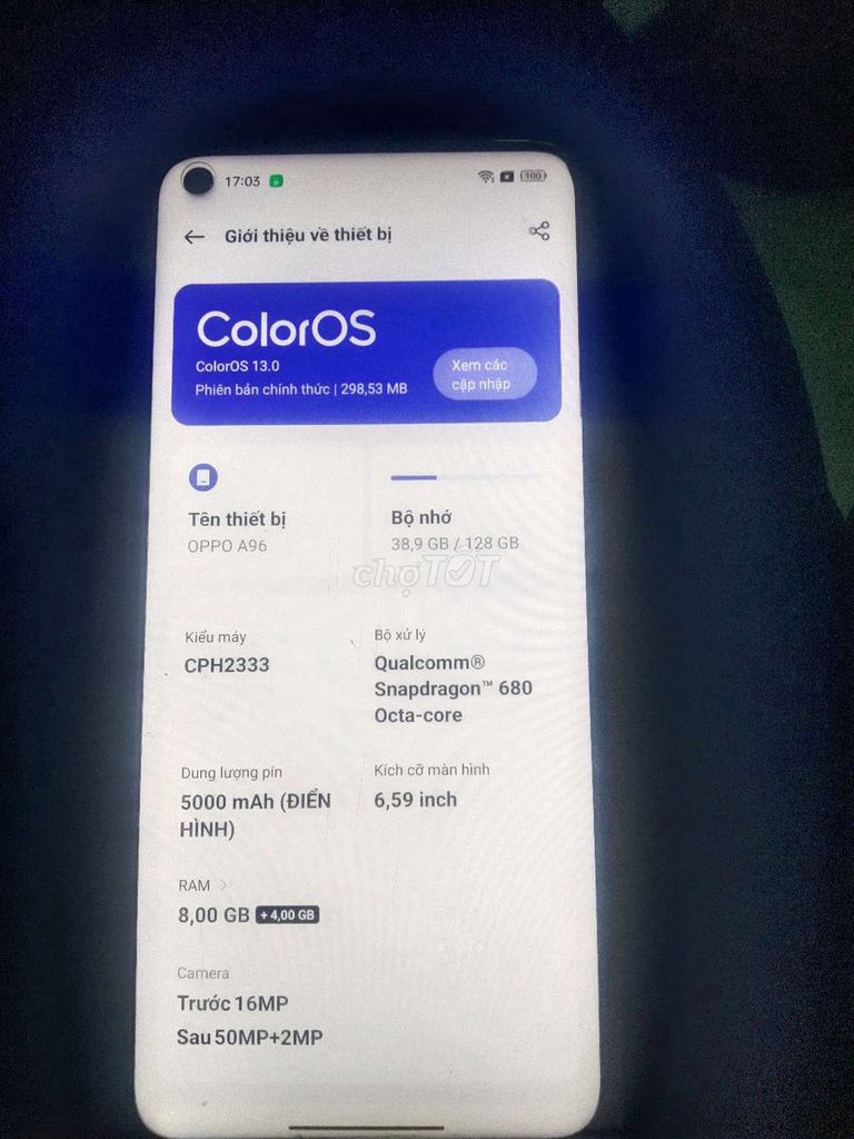 OPPO A96 128GB 8GB Đen Mới. Mua bán Điện thoại tại Thành phố Vũng Tàu Bà Rịa - Vũng Tàu được đăng bởi Trnguyễn hình 1