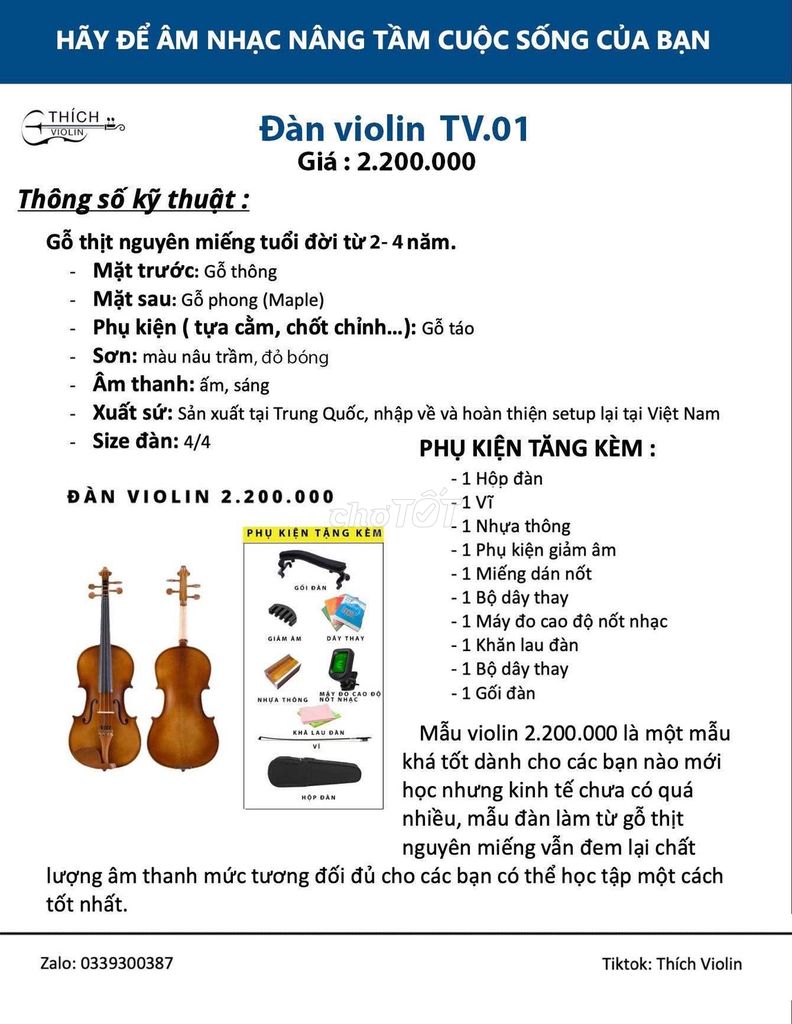 Đàn violin gỗ nâu đã sử dụng. Mua bán Nhạc cụ tại Huyện Củ Chi Tp Hồ Chí Minh được đăng bởi Vũ Hà hình 1
