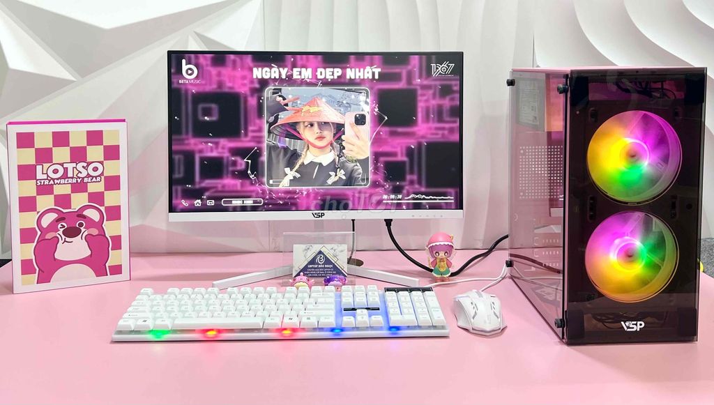 Full bộ PC trắng hồng màn 22” full viền i5 ram 8gb