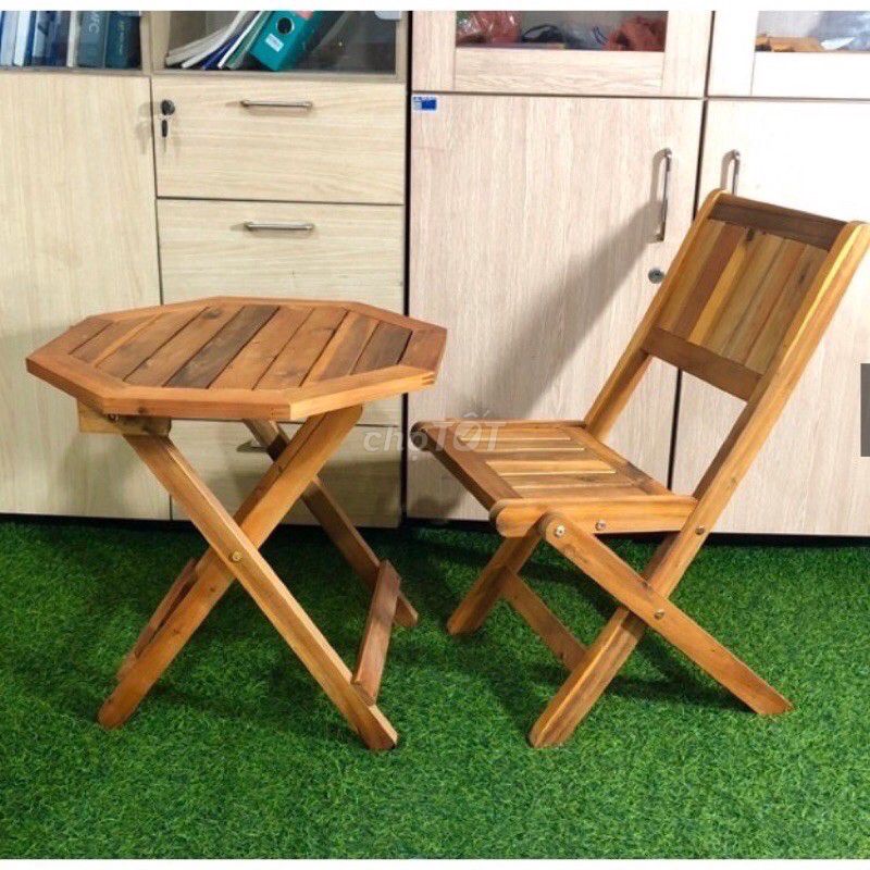 Bàn ghế gỗ cà phê xếp gọn - Gỗ tràm - Mới 100%