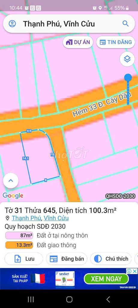 Lô góc 103m². đang xây nhà y hình giá 2ty450 thuong luong