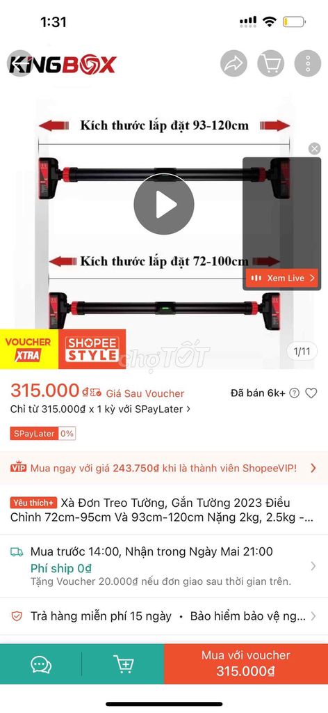Xà đơn treo tường KINGBOX Đen 93-120cm. Mua bán Đồ thể thao, Dã ngoại tại Thành phố Thủ Đức Tp Hồ Chí Minh được đăng bởi Hai Nguyen hình 1