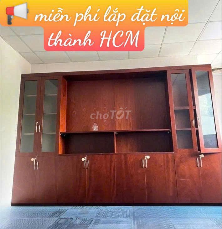Tủ hồ sơ gỗ Nâu 3m6x2m4x40cm. Mua bán Tủ, kệ gia đình tại Quận Bình Thạnh Tp Hồ Chí Minh được đăng bởi Chợ nội thất Cũ TP HCM hình 1