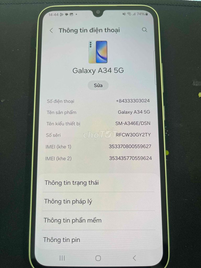 Samsung Galaxy A34 5G 8GB/256GB Xanh lá. Mua bán Điện thoại tại Quận Tân Phú Tp Hồ Chí Minh được đăng bởi Tên chưa cung cấp hình 1