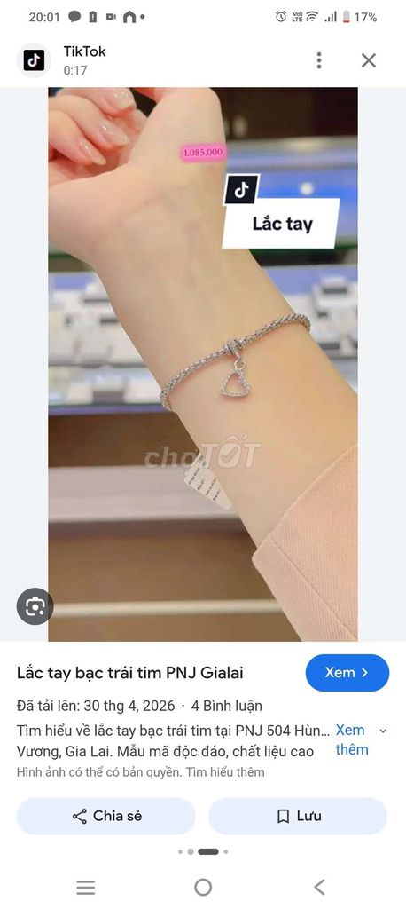 Vòng tay PNJ Charm tim treo Nữ Bạc. Mua bán Phụ kiện thời trang khác tại Quận 11 Tp Hồ Chí Minh được đăng bởi ani92 hình 1