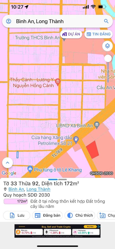 Đất khu HC xã Bình An-Long Thành gần trường học -chợ - sát DT769 - vàn