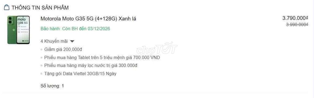 Motorola Moto G35 5G 128GB Xanh lá. Mua bán Điện thoại tại Thành phố Thủ Đức Tp Hồ Chí Minh được đăng bởi trung hau tieu hình 1