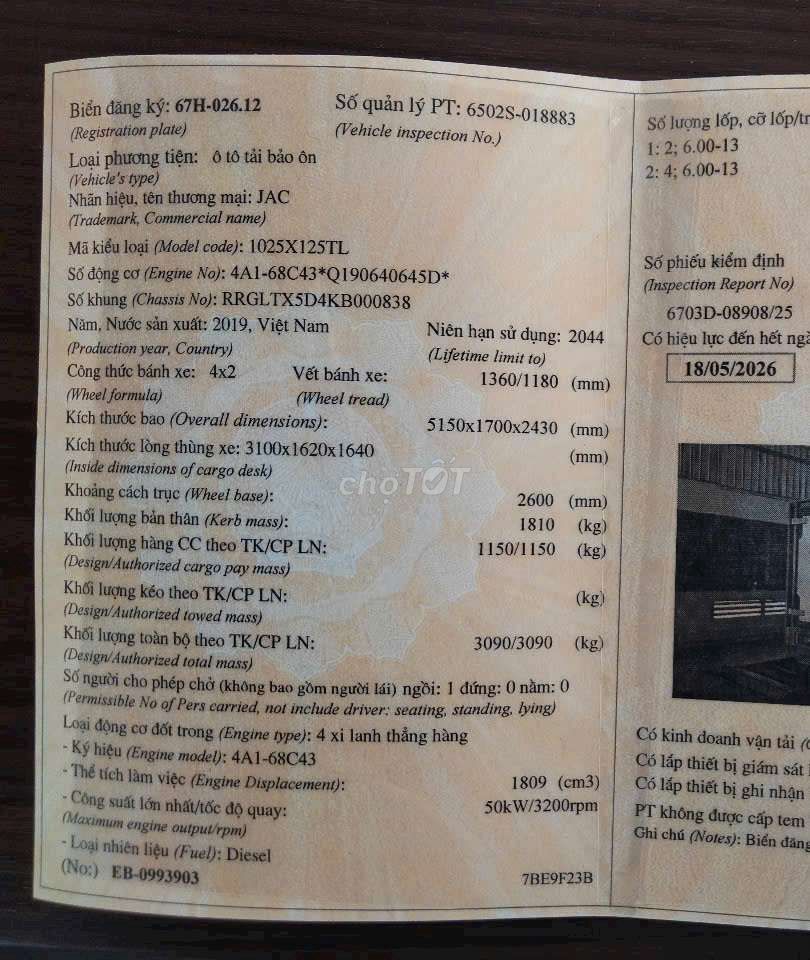 BÁN Xe Jac 1.2 tấn đời 2019 thùng kín 3m1. Mua bán Xe tải, xe ben tại Thành phố Thuận An Bình Dương được đăng bởi Xe tải Bình Dương hình 2