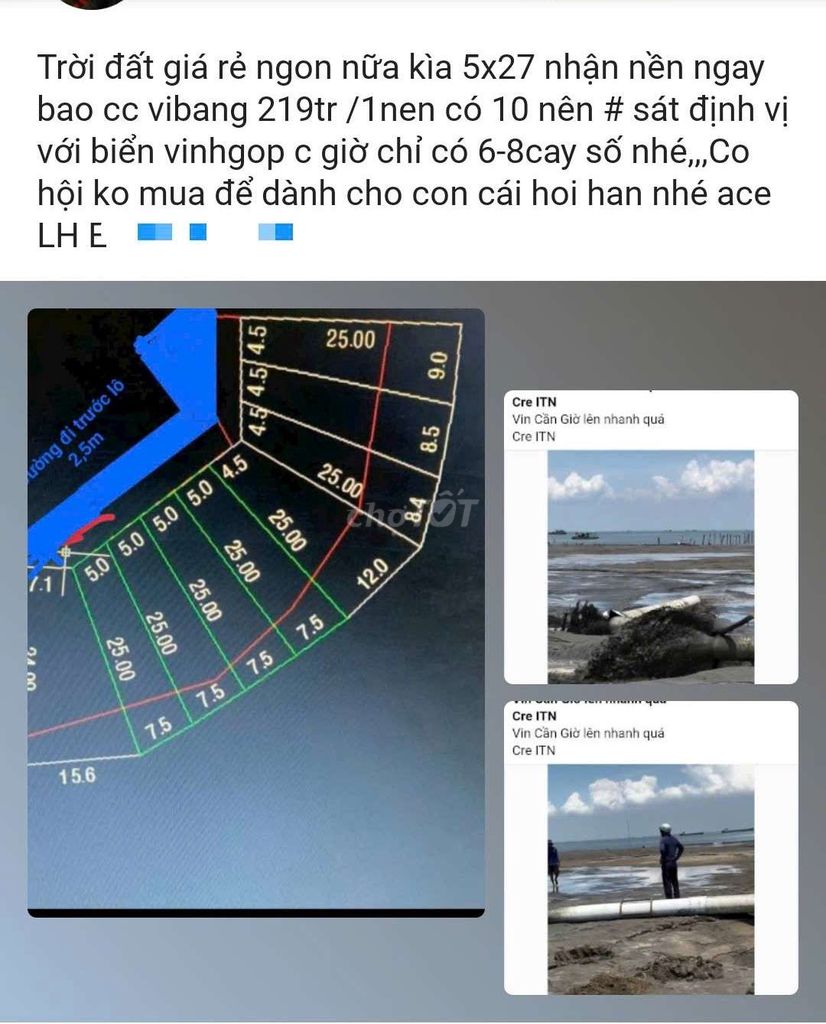 Cần bán gấp 2lô đất đường xe hơi , cần giờ. Mua bán đất tại Huyện Cần Giờ Tp Hồ Chí Minh được đăng bởi đanngthanhtai hình 2