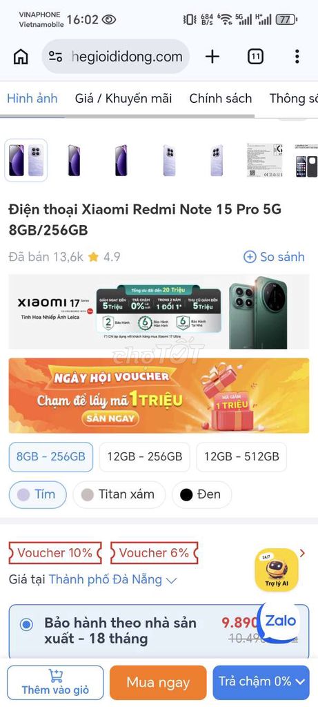 Xiaomi Redmi Note 15 Pro 5G 256GB Tím. Mua bán Điện thoại tại Quận Ngũ Hành Sơn Đà Nẵng được đăng bởi Anh hình 1