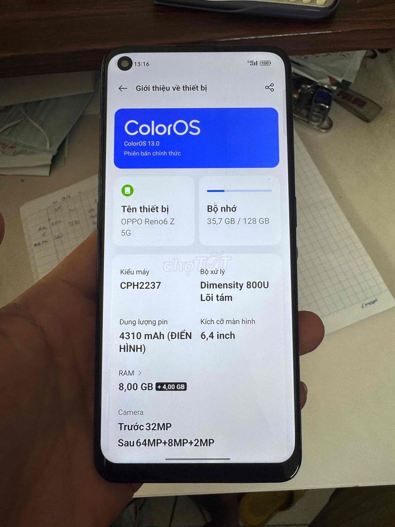 Oppo Reno 6Z 5G 128GB Trắng. Mua bán Điện thoại tại Huyện Hóc Môn Tp Hồ Chí Minh được đăng bởi CẦM ĐỒ F68 hình 1
