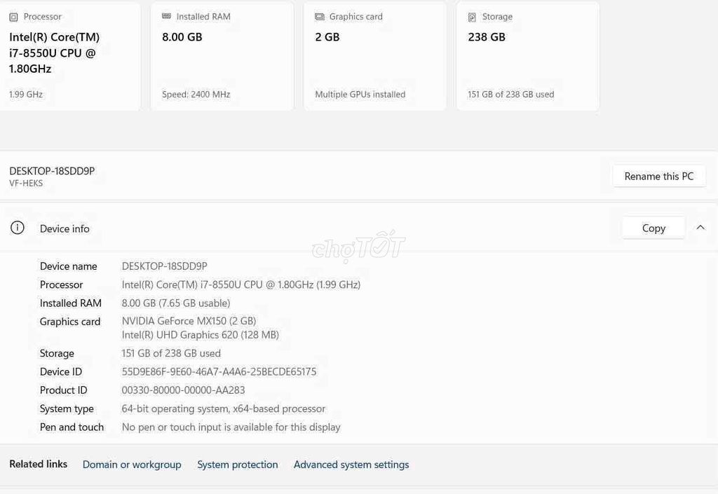 Laptop Intel Core i7-8550U 8GB/256GB. Mua bán Laptop tại Huyện Dầu Tiếng Bình Dương được đăng bởi P H Ú C L Ộ C hình 1