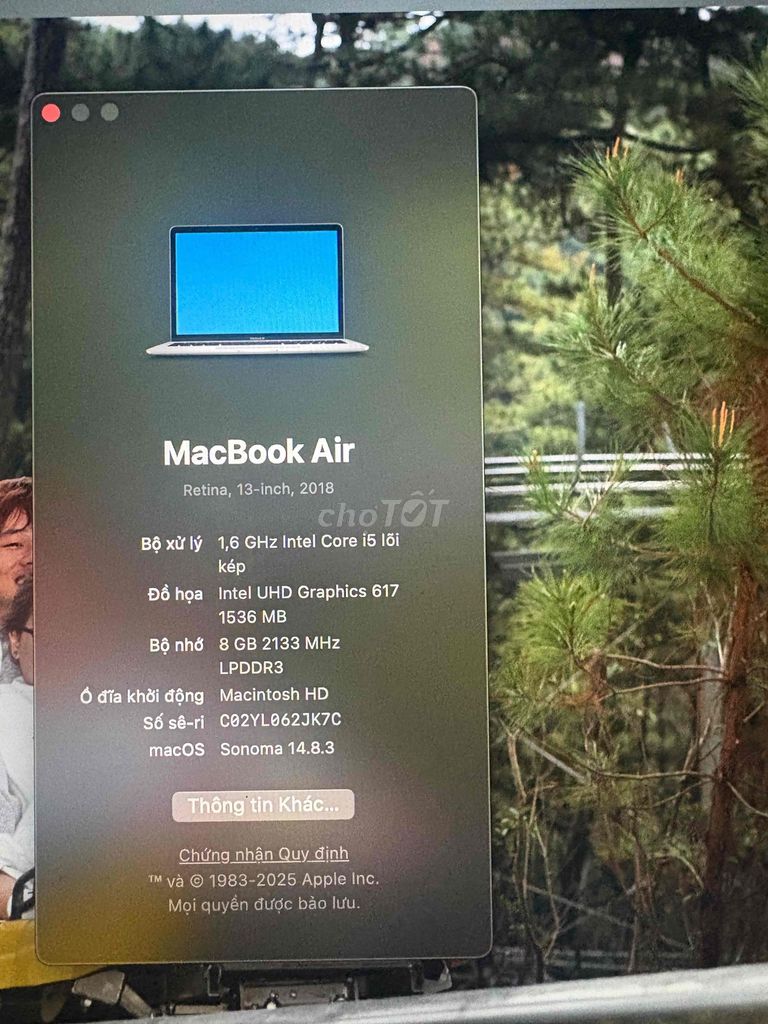 Apple MacBook Air 2018 i5 13 inch 8GB. Mua bán Laptop tại Huyện Bình Chánh Tp Hồ Chí Minh được đăng bởi Chấn Phát hình 1