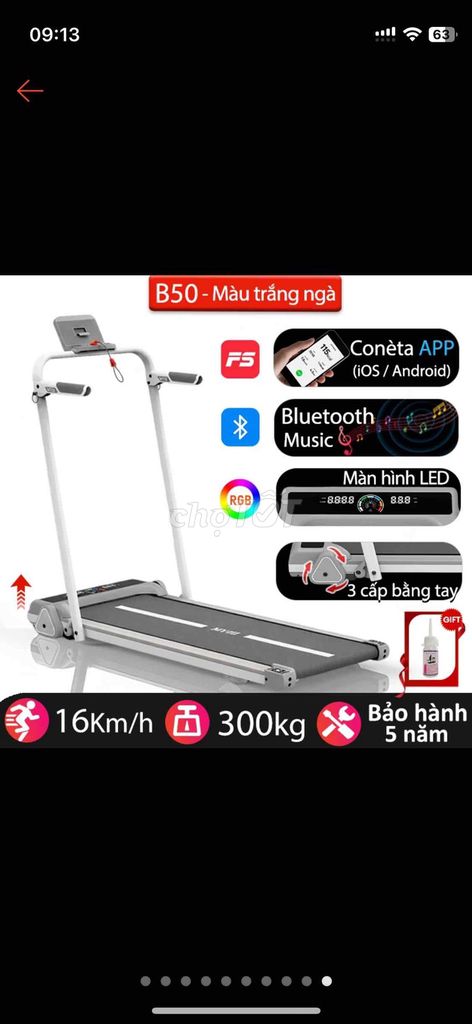 Máy chạy bộ B50 Trắng ngà Bluetooth